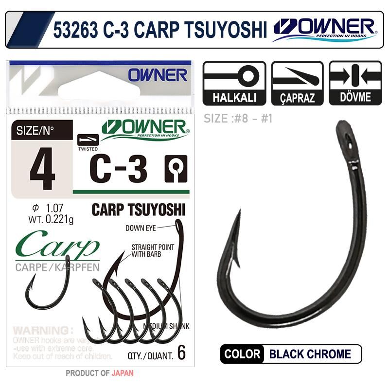Owner C-3 Carp Tsuyoshi Black Chrome Sazan İğnesi