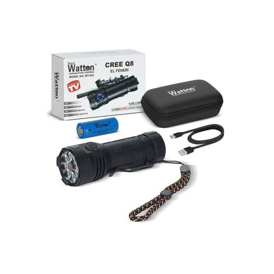 Watton CREE Q8- XPG 8+1 LED ŞARJLI EL FENERİ WATTON WT-623