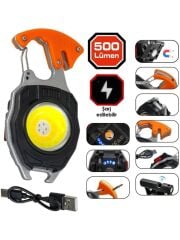 Powerdex PD-808 Çok Fonksiyonlu Tornavida Düdük Şişe Açacağı Ateş Yakıcı Mıknatıslı Type-C Şarjlı Anahtarlık Fener