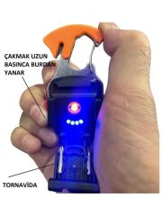 Powerdex PD-808 Çok Fonksiyonlu Tornavida Düdük Şişe Açacağı Ateş Yakıcı Mıknatıslı Type-C Şarjlı Anahtarlık Fener
