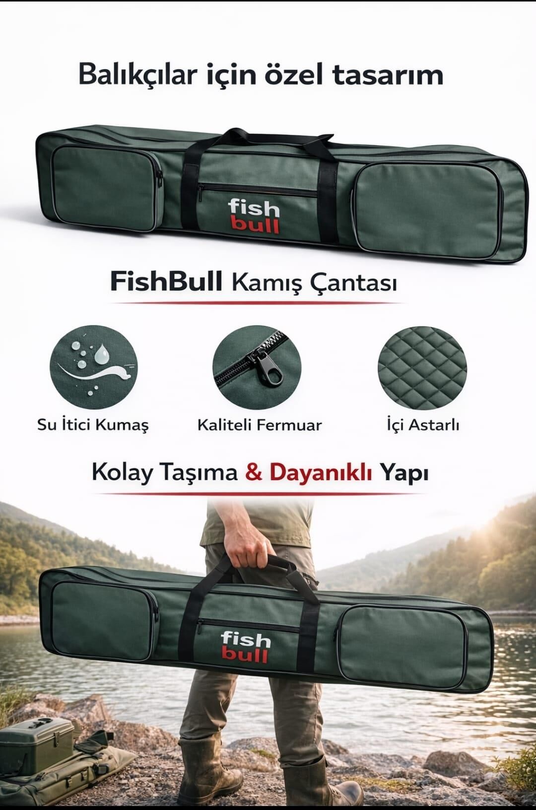 Fish Bull Pro 4 göz Yeşil Olta Kamış Çantası