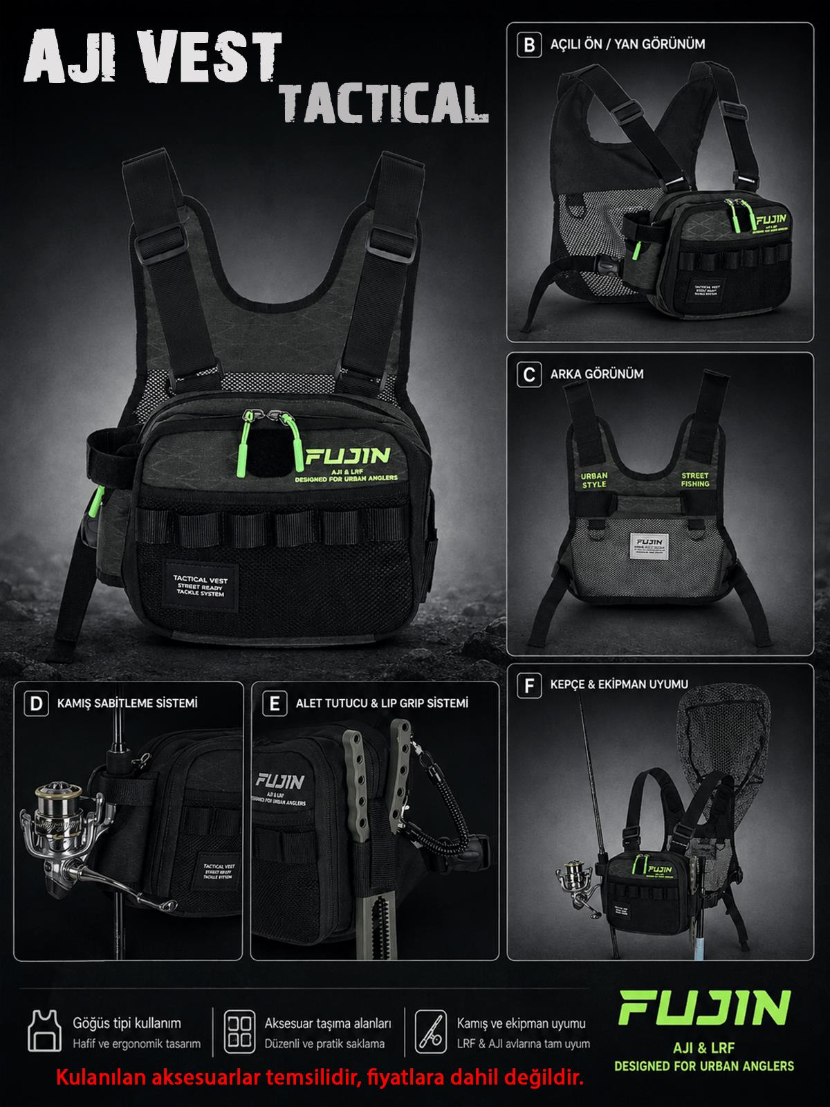 Fujin Tactical Vest Khaki Balıkçı Yeleği