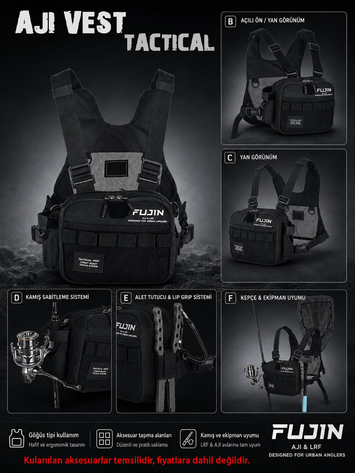 Fujin Tactical Vest Black Balıkçı Yeleği